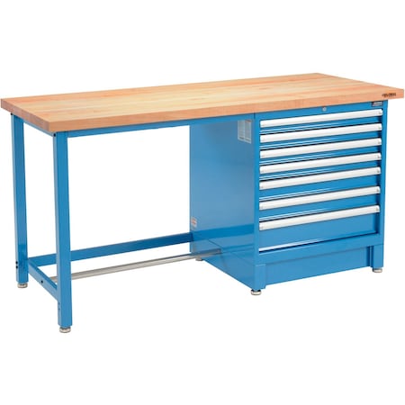 Global Industrial 72Wx30D Modular Workbench, 7 Drawers, Maple Butcher Block Square Edge, Blue 711163